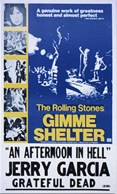 Rolling Stones Gimme Shelter poster with scenes from the Altamont Festival.