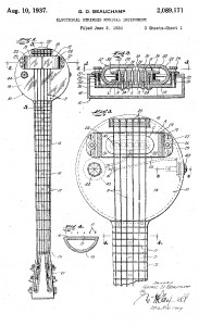 Patent application for one of our electric guitar inventors, Adolph Rickenbacker's electric guitar. 